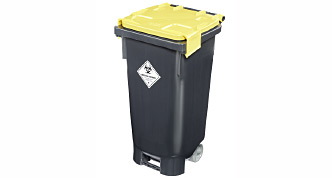 Transportoptimierte und stapelbare ClinicBOXX® Sammelbehälter für medizinische Abfälle auf Europaletten